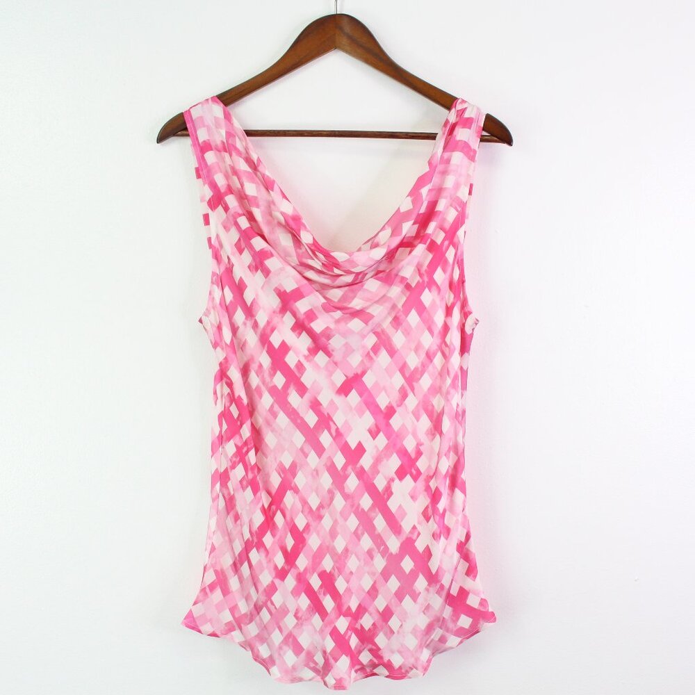 Chloe Kristyn Chloe Cami Cowl Neck Blouse Pink Plaid‎ Size M